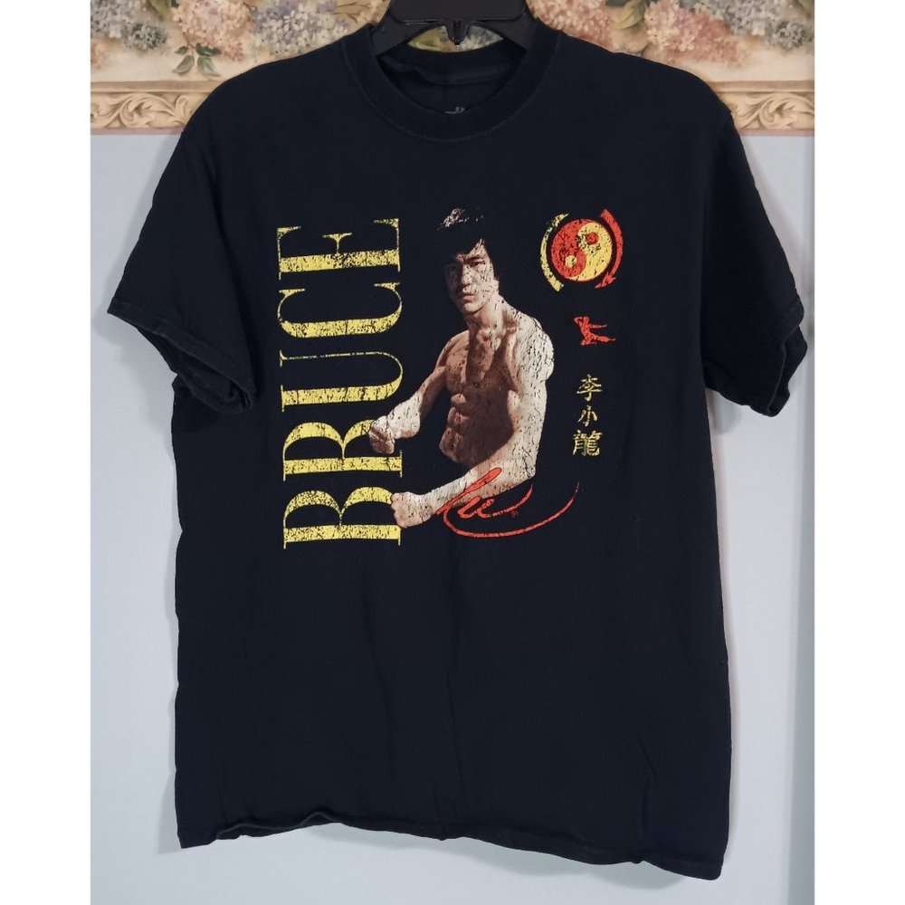 Bruce Lee Black Medium Martial Arts Classic Legend Casual T-Shirt Top